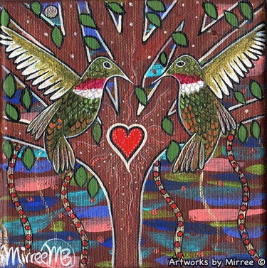 Volcano Hummingbird Dreaming Small Contemporary Aboriginal Art Original Painting by Mirree